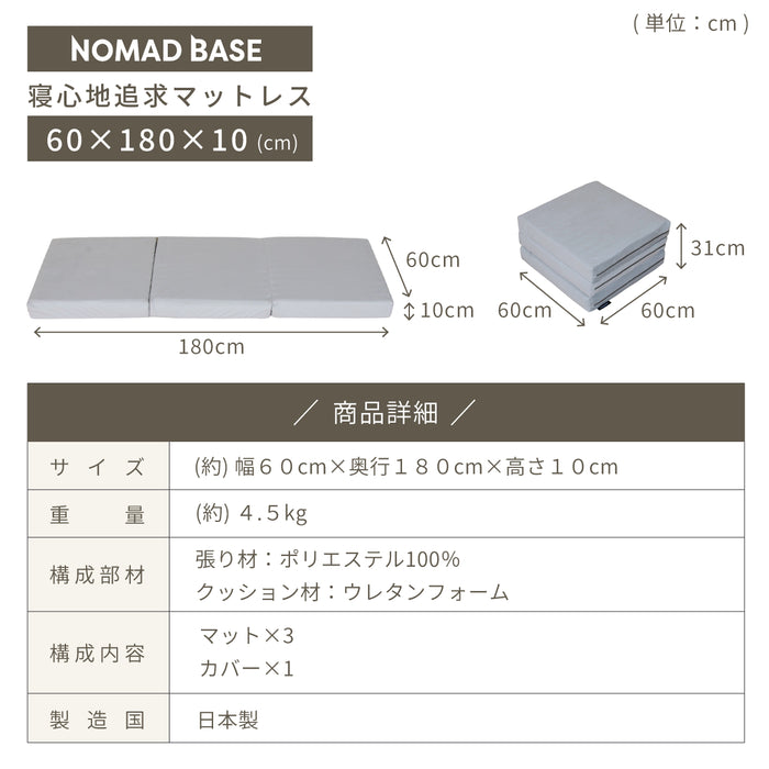 車中泊 寝心地追求 マットレス カバーリング SS セミシングルサイズ プロファイル NOMAD BASE