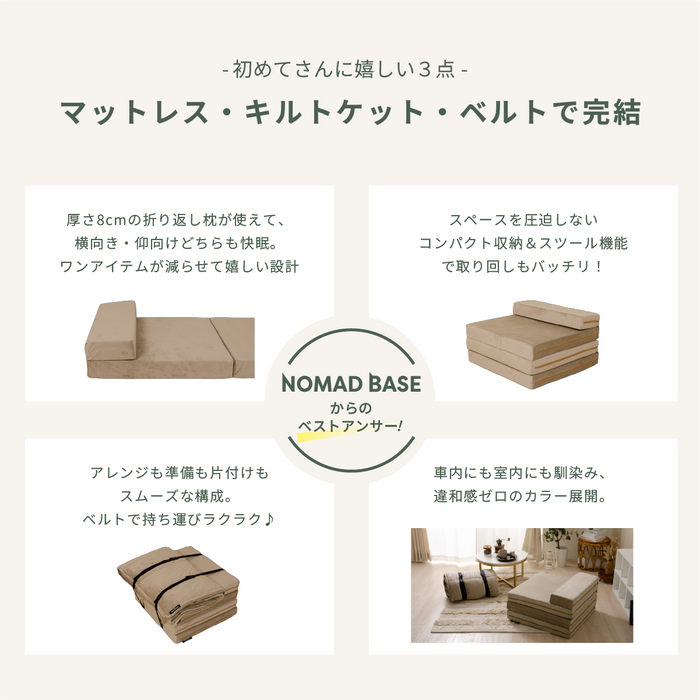 車中泊初心者セット マットレス+キルトケット SS セミシングルサイズ NOMAD BASE